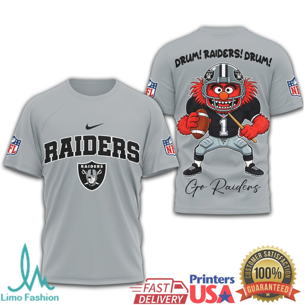 NFL Las Vegas Raiders Drum! Raiders! Drum! Animal Muppet T Shirt - Limotees LLC
