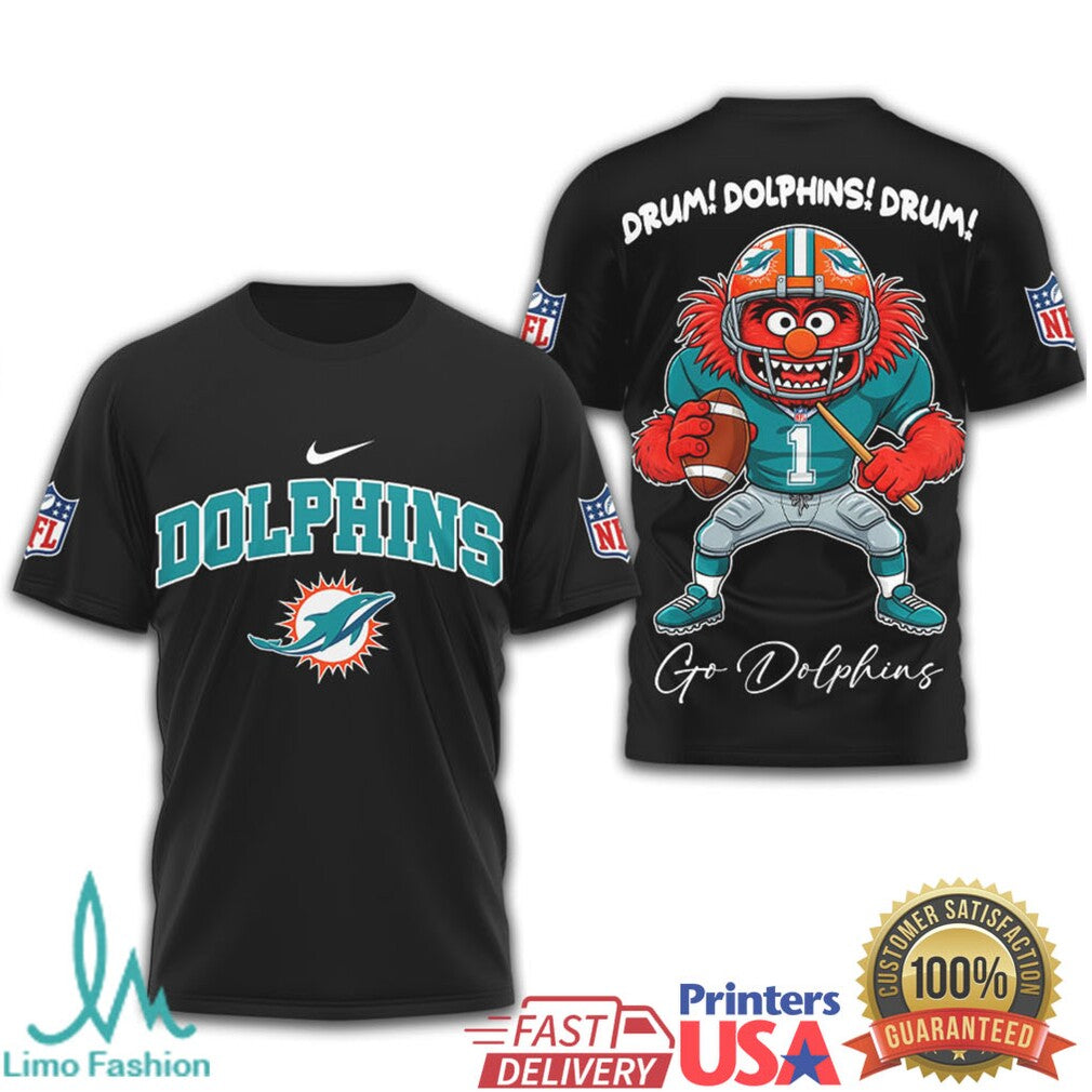 NFL Miami Dolphins Drum! Dolphins! Drum! Animal Muppet T Shirt - Limotees LLC