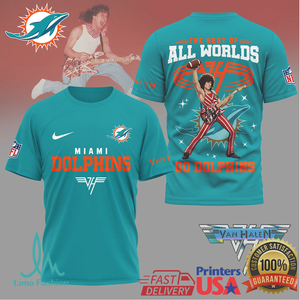 NFL Miami Dolphins x Eddie Van Halen Guitar Hero Mashup T Shirt - Limotees LLC