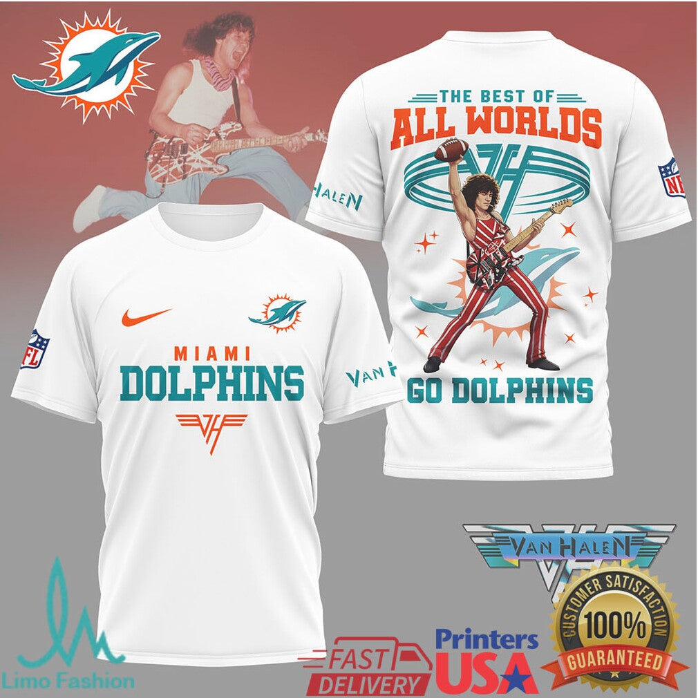 NFL Miami Dolphins x Eddie Van Halen Guitar Hero Mashup T Shirt - Limotees LLC