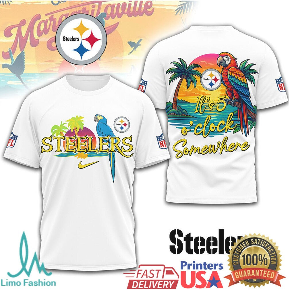 NFL Pittsburgh Steelers Margaritaville Tropical Parrot T Shirt It's 5 O'Clock Somewhere - Limotees LLC