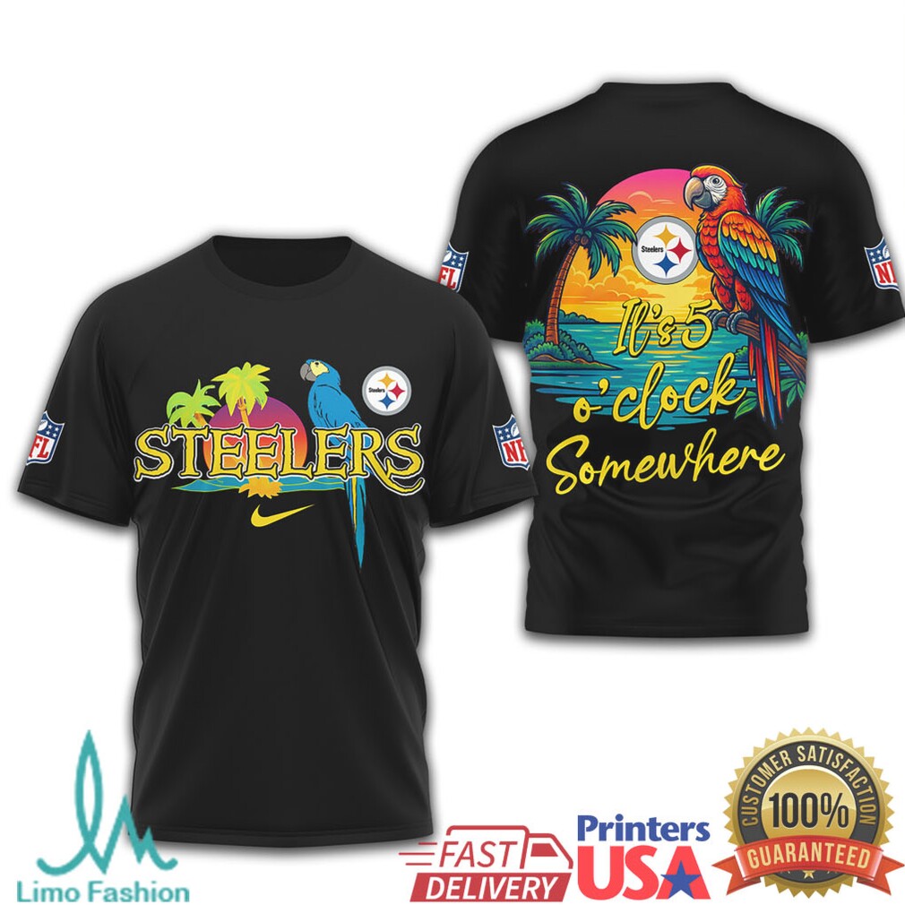 NFL Pittsburgh Steelers Margaritaville Tropical Parrot T Shirt It's 5 O'Clock Somewhere - Limotees LLC