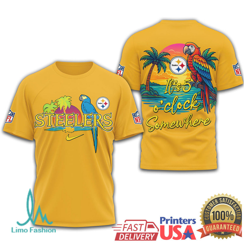NFL Pittsburgh Steelers Margaritaville Tropical Parrot T Shirt It's 5 O'Clock Somewhere - Limotees LLC