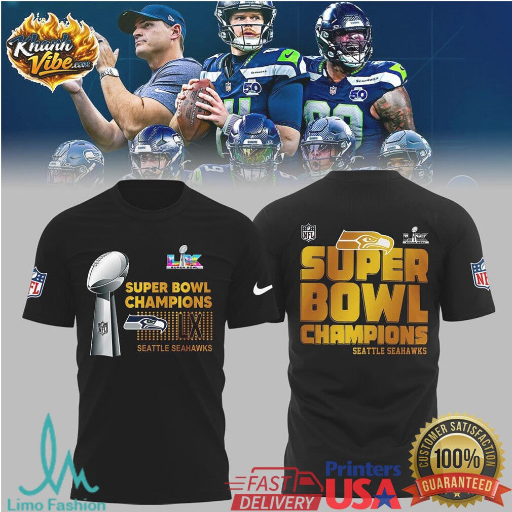 NFL Seattle Seahawks Super Bowl LIX Champions Trophy Graphic T Shirt - Limotees LLC