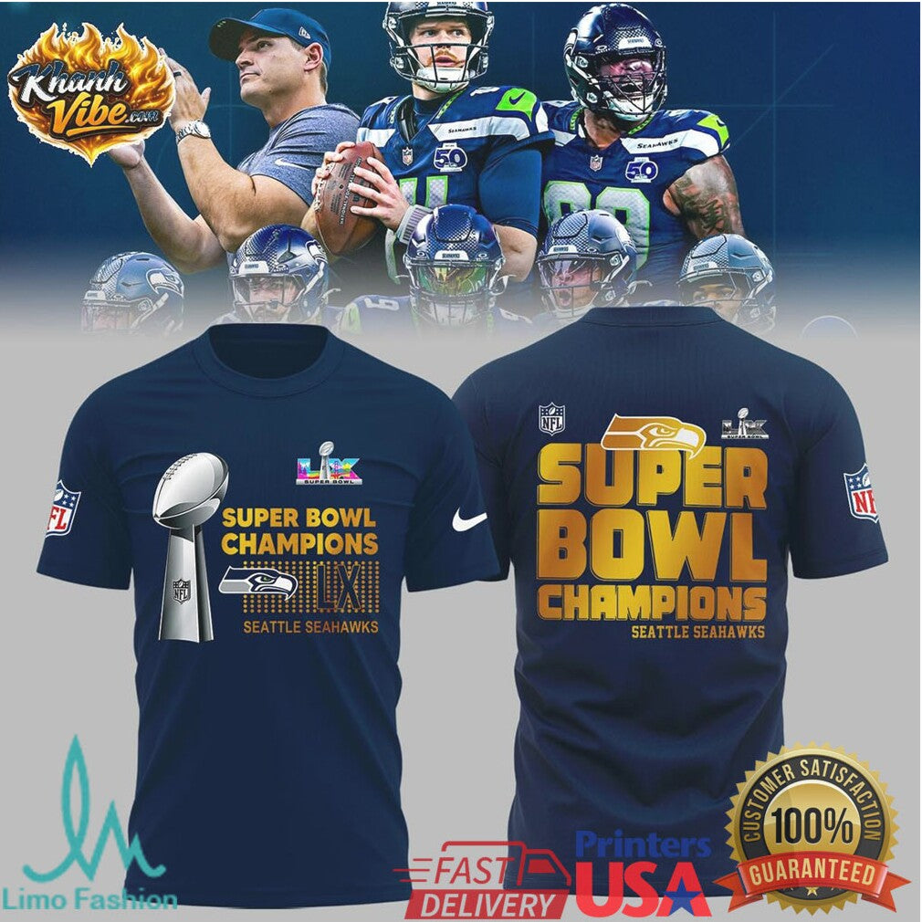 NFL Seattle Seahawks Super Bowl LIX Champions Trophy Graphic T Shirt - Limotees LLC