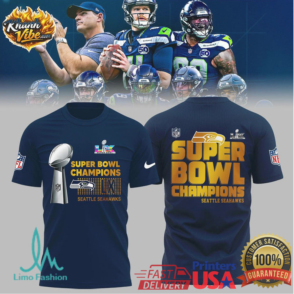 NFL Seattle Seahawks Super Bowl LIX Champions Trophy Graphic T Shirt - Limotees LLC