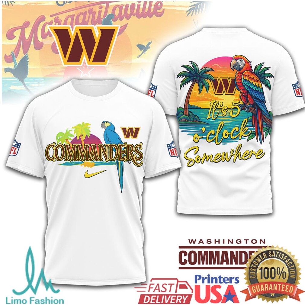 NFL Washington Commanders Margaritaville Tropical Parrot T Shirt It's 5 O'Clock Somewhere - Limotees LLC