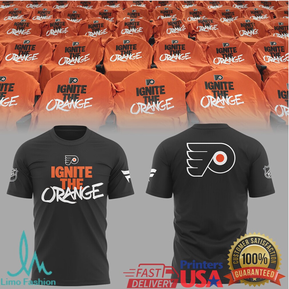 NHL Flyers “Ignite The Orange” Black Pullover T Shirt & Fan T Shirt - Limotees LLC