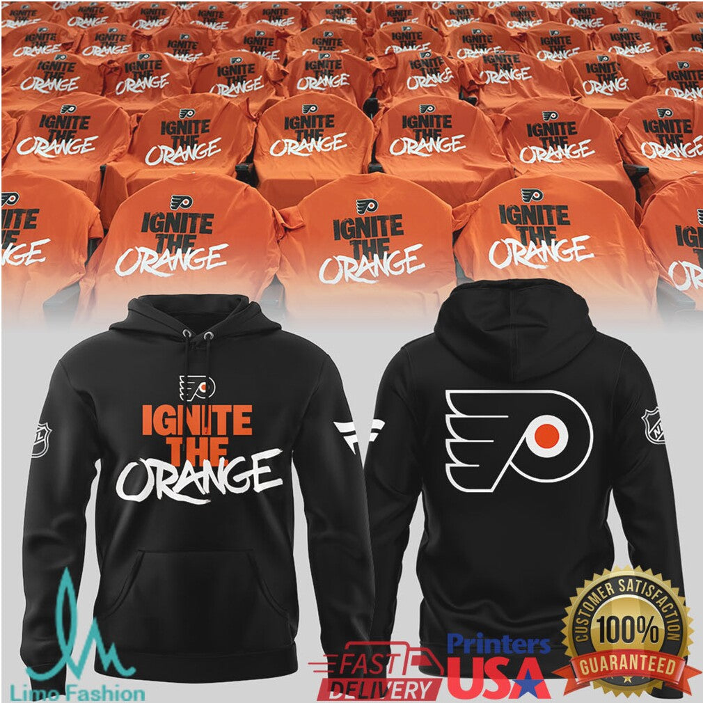 NHL Flyers “Ignite The Orange” Black Pullover T Shirt & Fan T Shirt - Limotees LLC
