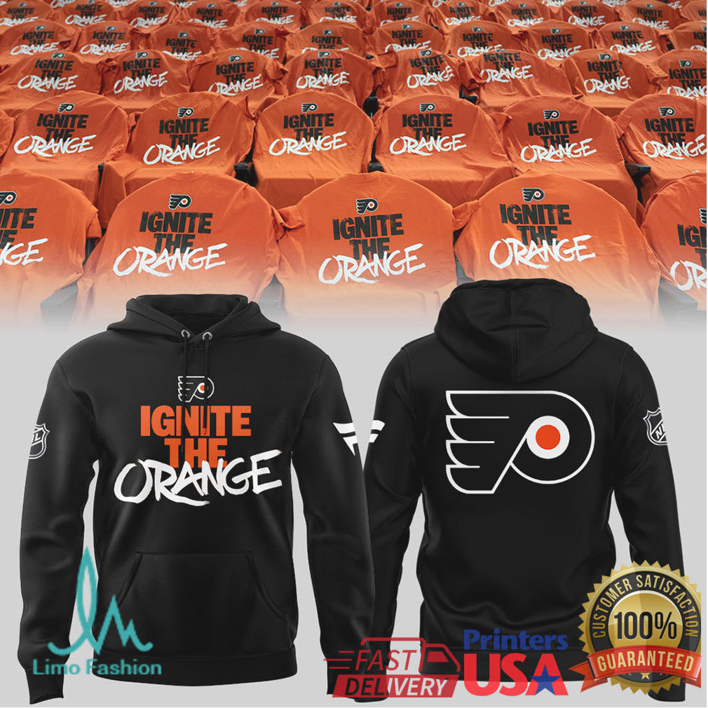 NHL Flyers “Ignite The Orange” Black Pullover T Shirt & Fan T Shirt - Limotees LLC