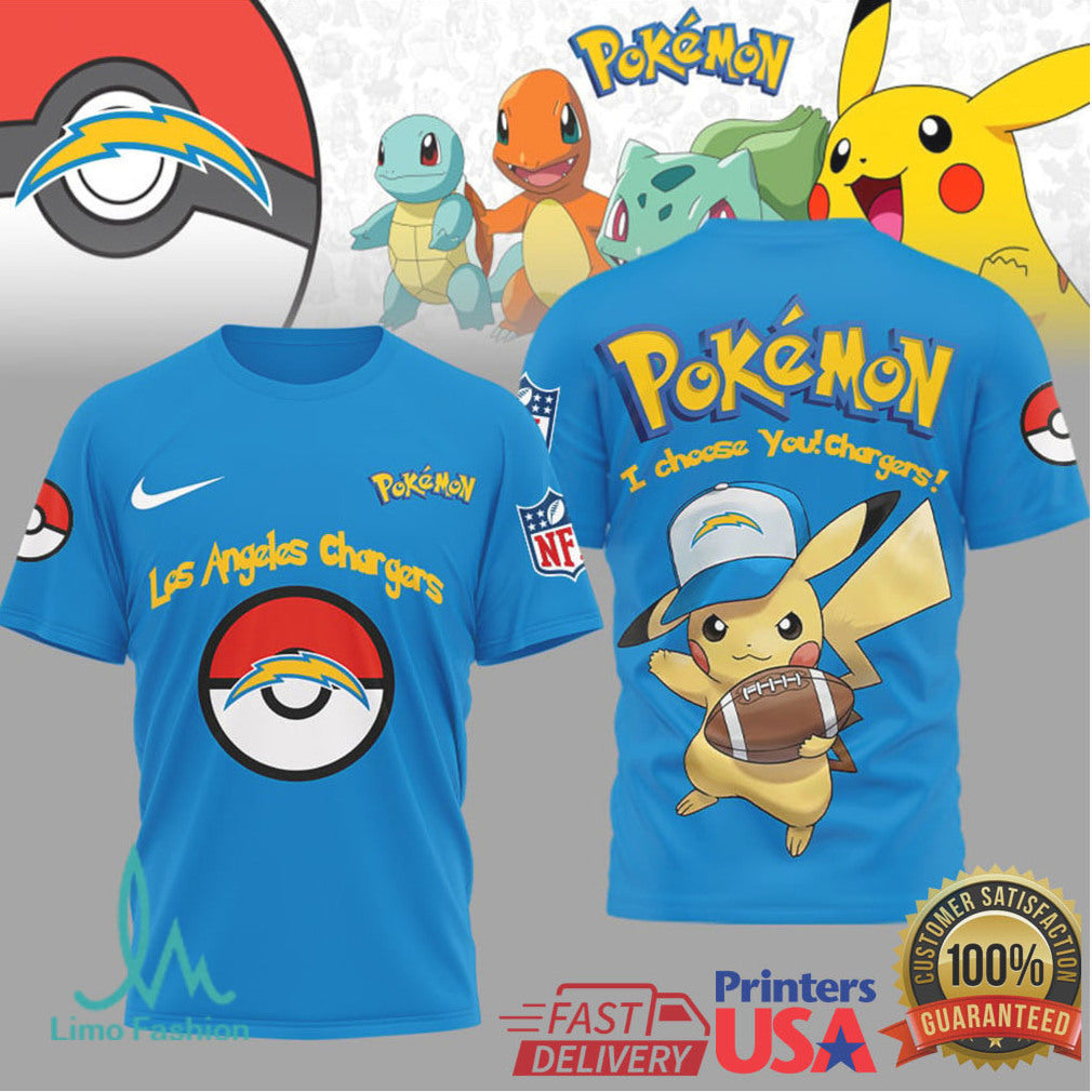 Los Angeles Chargers Official NFL I Choose You Pikachu 3D Shirt - Limotees LLC