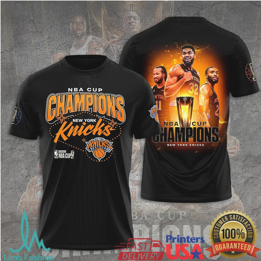 NY Knicks 2025 NBA Cup Champions Big Three Players Graphic T Shirt - Limotees LLC