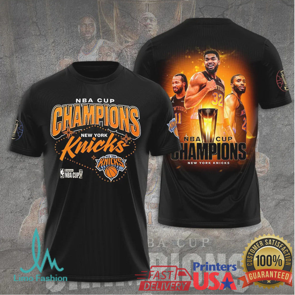 NY Knicks 2025 NBA Cup Champions Big Three Players Graphic T Shirt - Limotees LLC