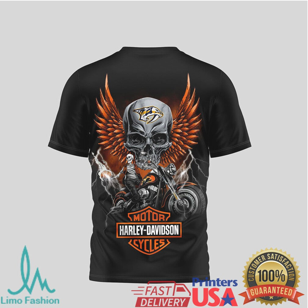 Nashville Predators Hockey x Harley Davidson Skull Wing Biker T Shirt - Limotees LLC