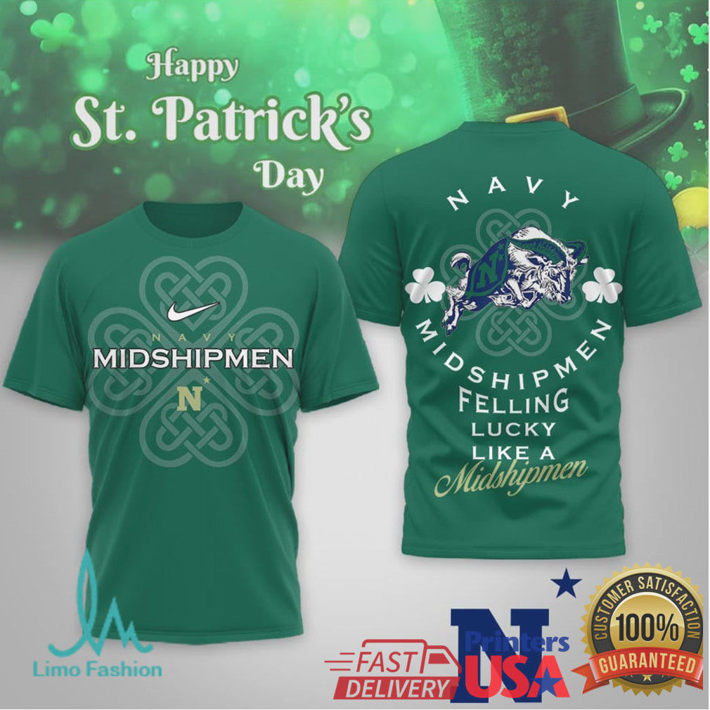 Navy Midshipmen St. Patrick's Day Lucky Shamrock Performance Shirt - Limotees LLC