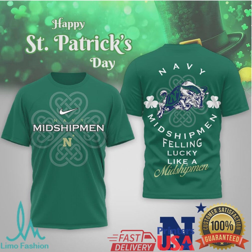 Navy Midshipmen St. Patrick's Day Lucky Shamrock Performance Shirt - Limotees LLC