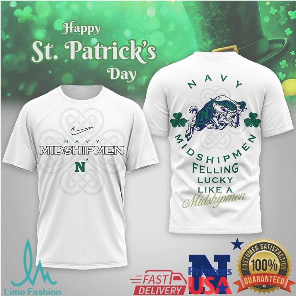 Navy Midshipmen St. Patrick's Day Lucky Shamrock Performance Shirt - Limotees LLC
