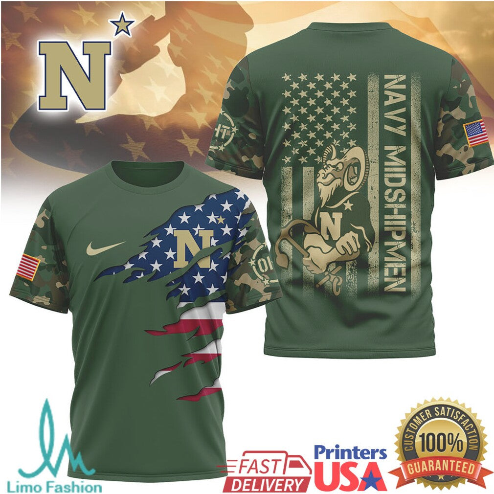 Navy Midshipmen Veteran Appreciation Camo US Flag Tactical T Shirt - Limotees LLC
