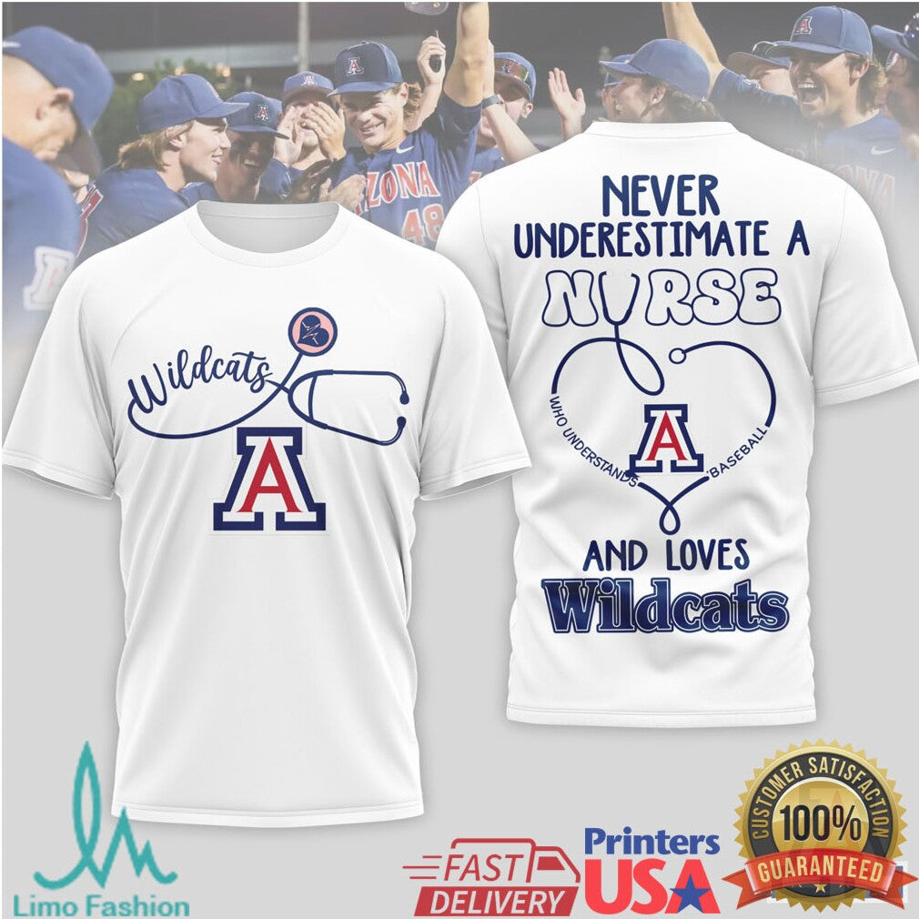 Never Underestimate A Nurse Who Loves Arizona Wildcats Baseball T Shirt - Limotees LLC
