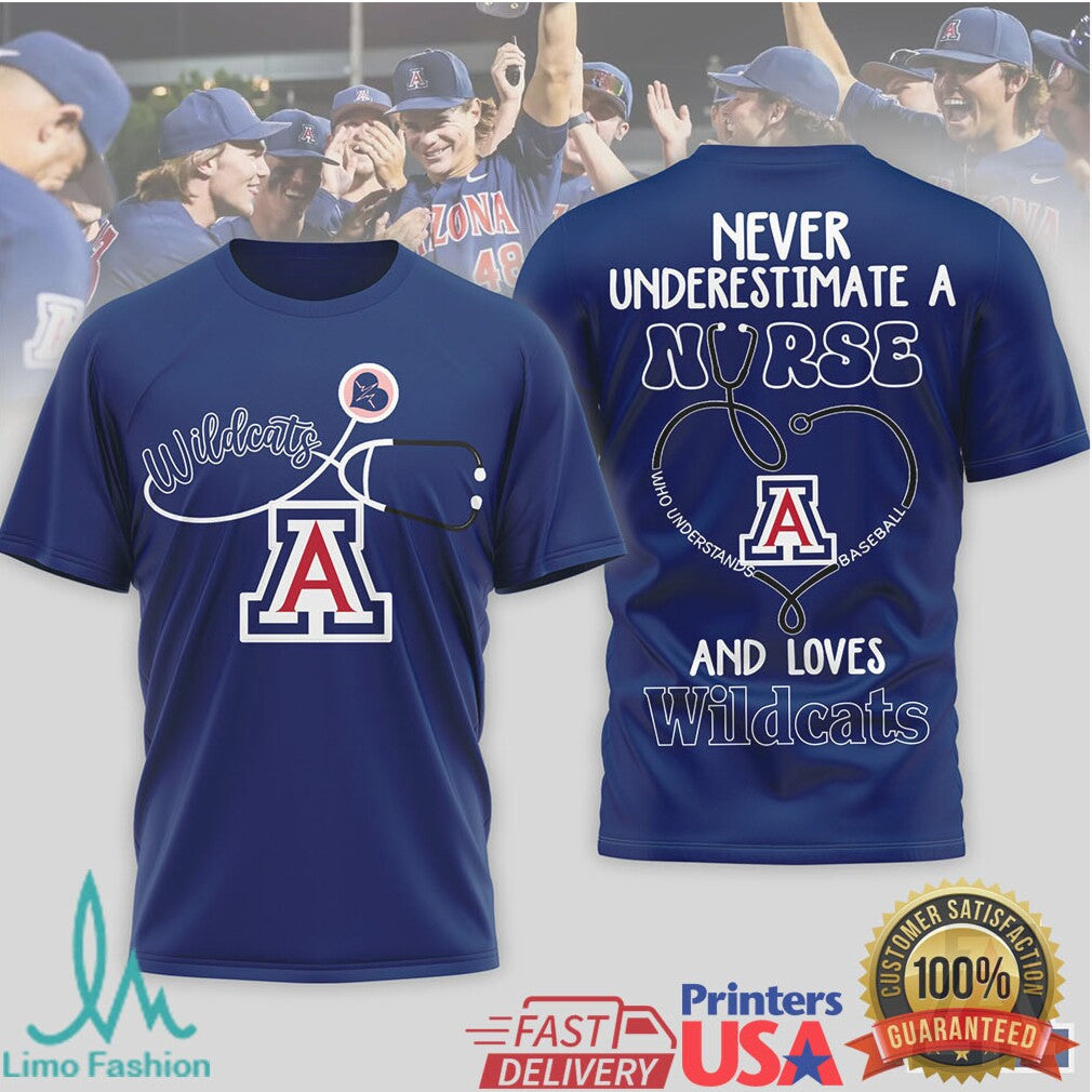 Never Underestimate A Nurse Who Loves Arizona Wildcats Baseball T Shirt - Limotees LLC