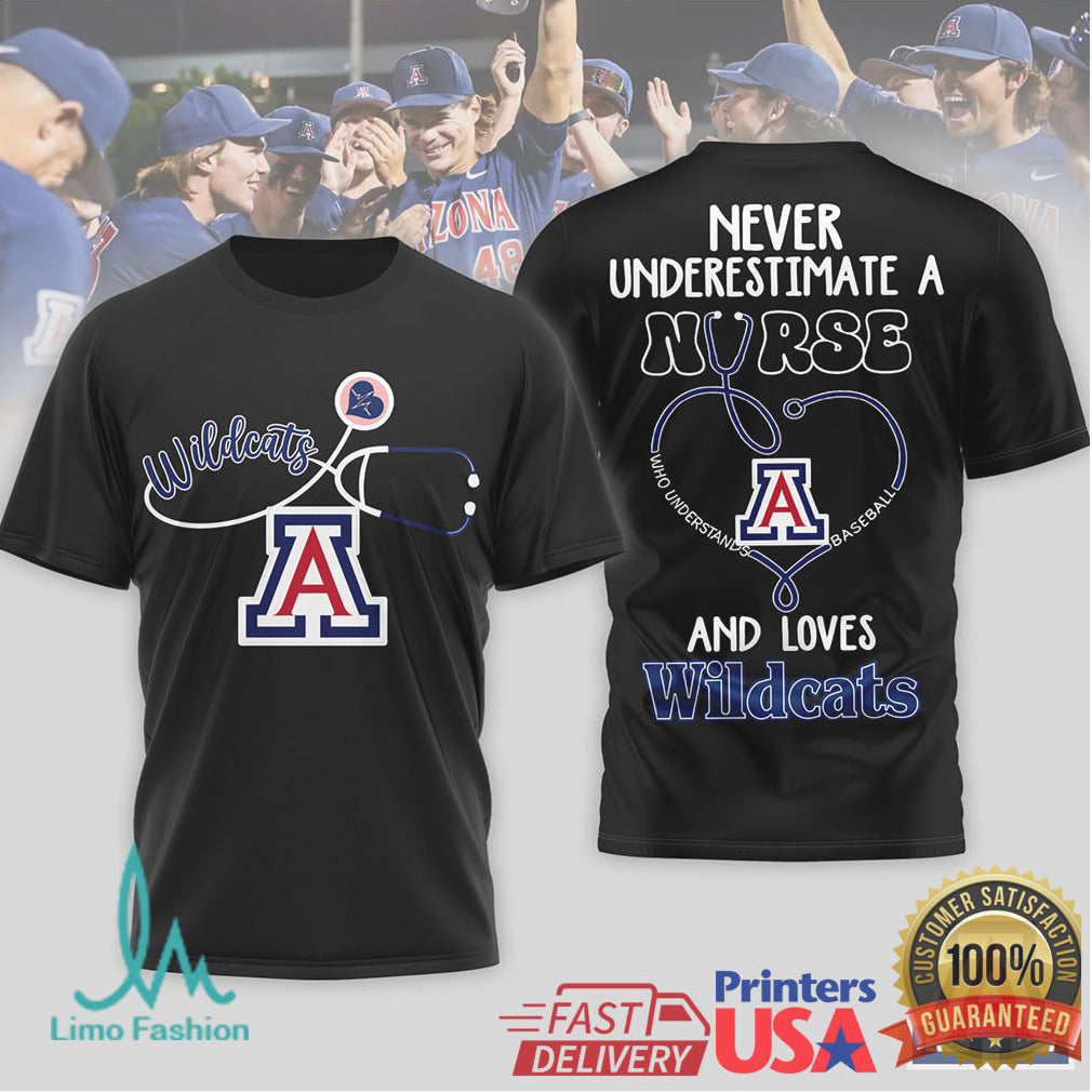 Never Underestimate A Nurse Who Loves Arizona Wildcats Baseball T Shirt - Limotees LLC