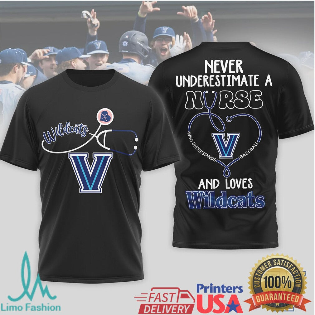 Never Underestimate A Nurse Who Loves Villanova Wildcats Baseball T Shirt - Limotees LLC