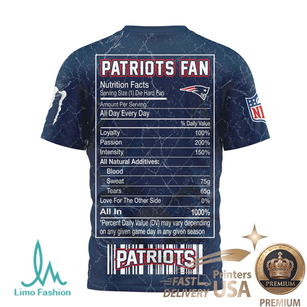 New England Football Fans Monster Energy Nutrition Facts Navy T Shirt