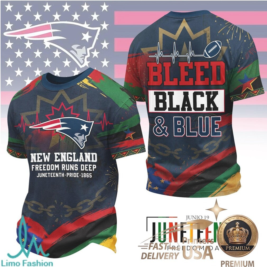 New England Football Juneteenth Freedom Day Bleed Blue T Shirt - Limotees LLC
