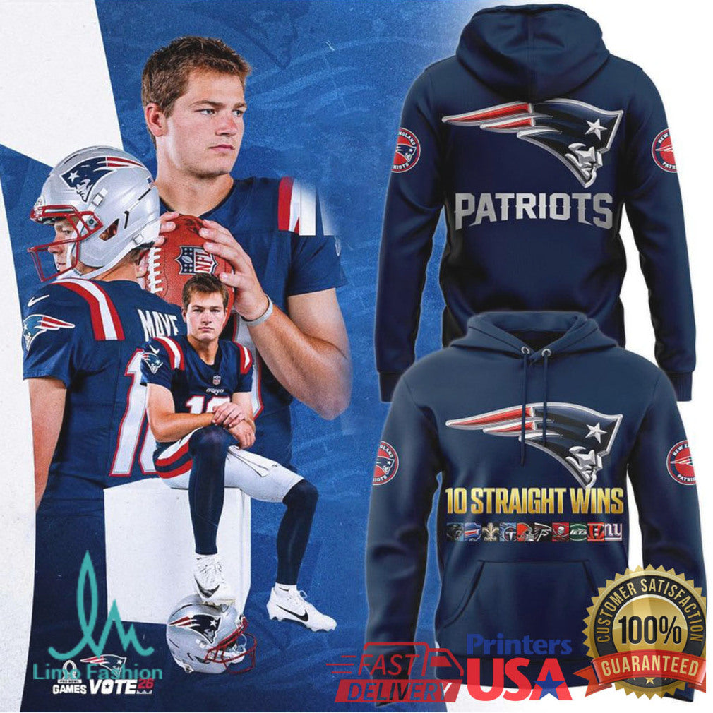 New England Patriots “10 Straight Wins” Commemorative Navy T Shirt - Limotees LLC