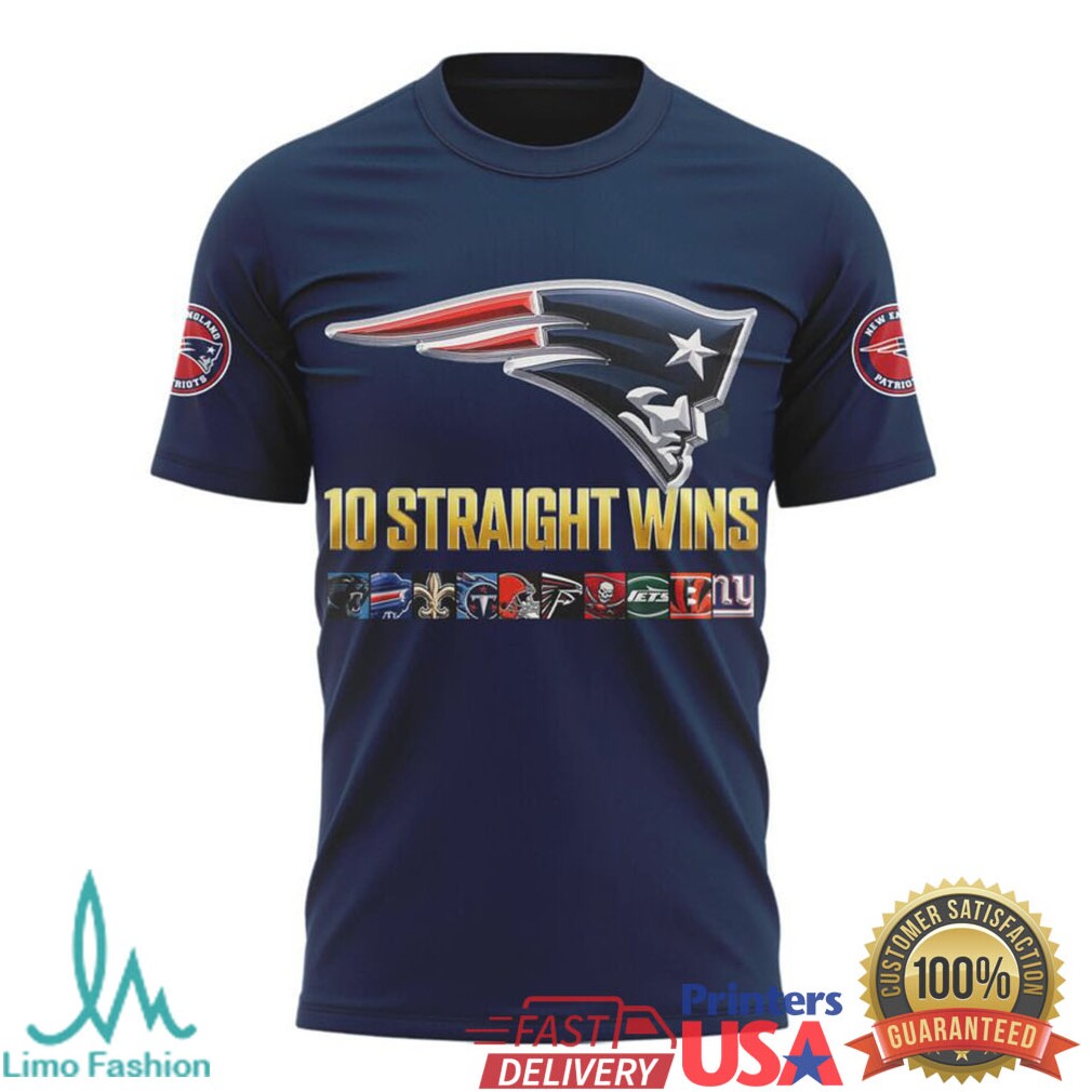 New England Patriots “10 Straight Wins” Commemorative Navy T Shirt - Limotees LLC
