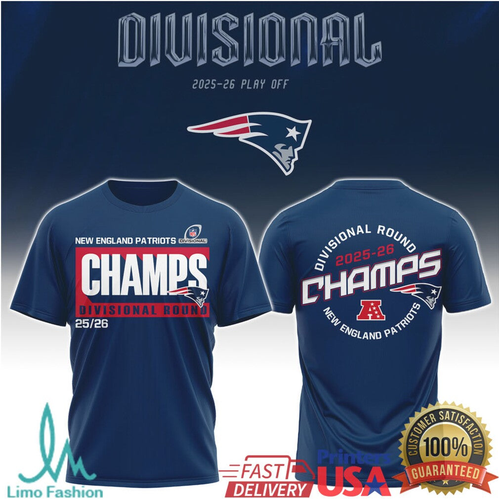 New England Patriots 2025 26 NFL Divisional Round Champs Navy Blue T Shirt - Limotees LLC