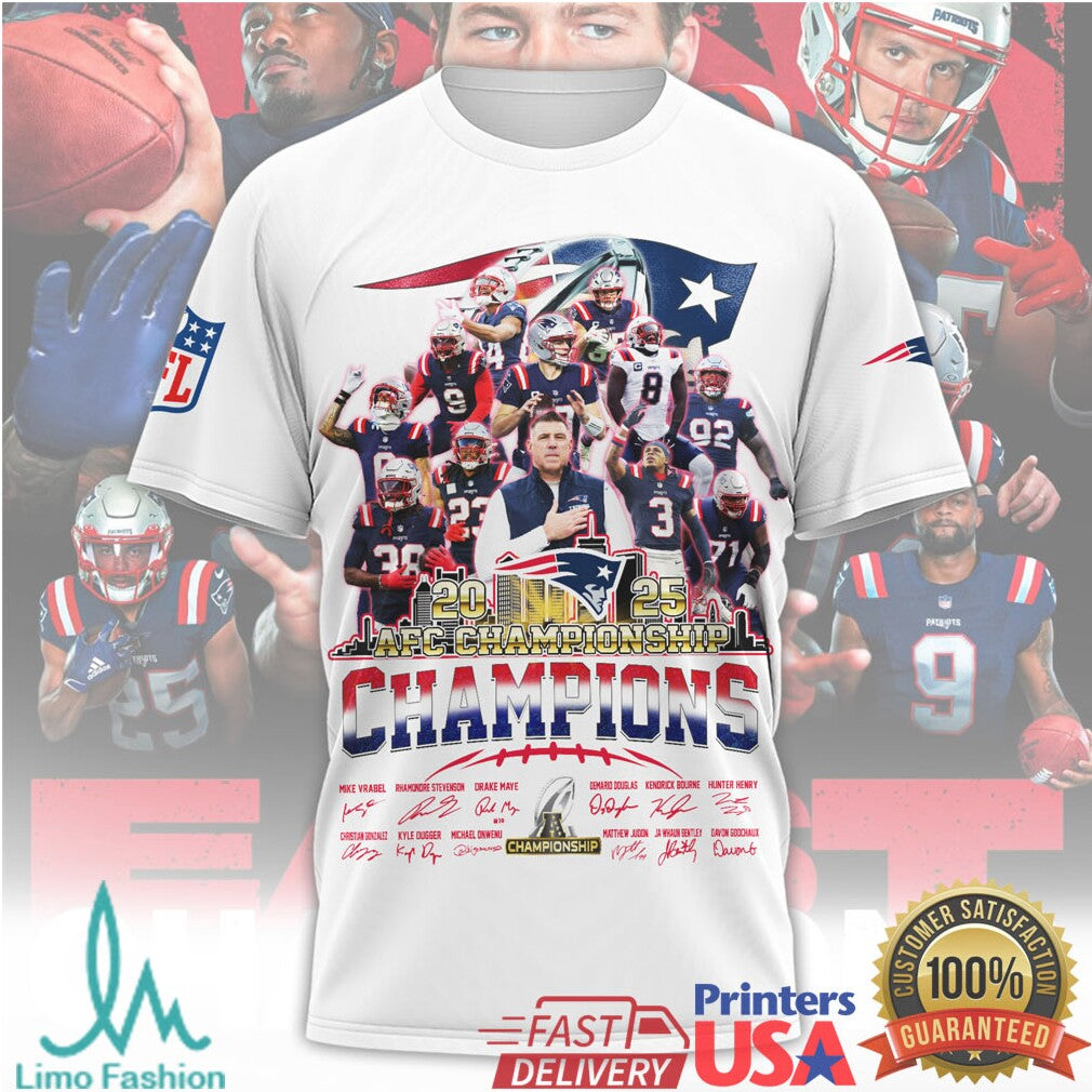 New England Patriots 2025 AFC Championship Champions Signature Series Team Graphic - Limotees LLC