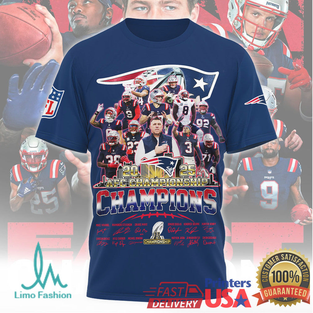 New England Patriots 2025 AFC Championship Champions Signature Series Team Graphic - Limotees LLC