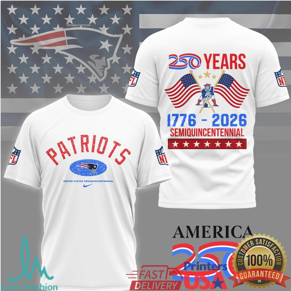 New England Patriots America 250th Anniversary Semiquincentennial T Shirt - Limotees LLC