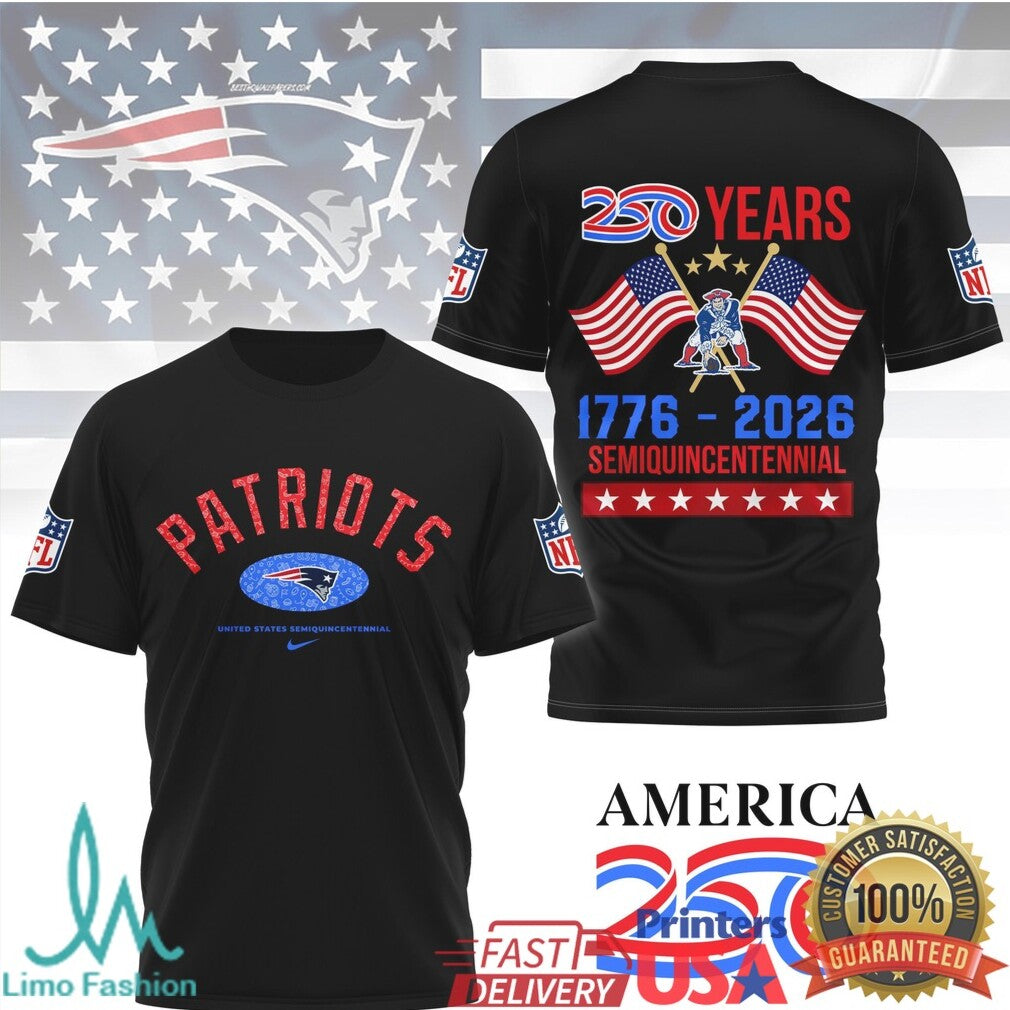 New England Patriots America 250th Anniversary Semiquincentennial T Shirt - Limotees LLC