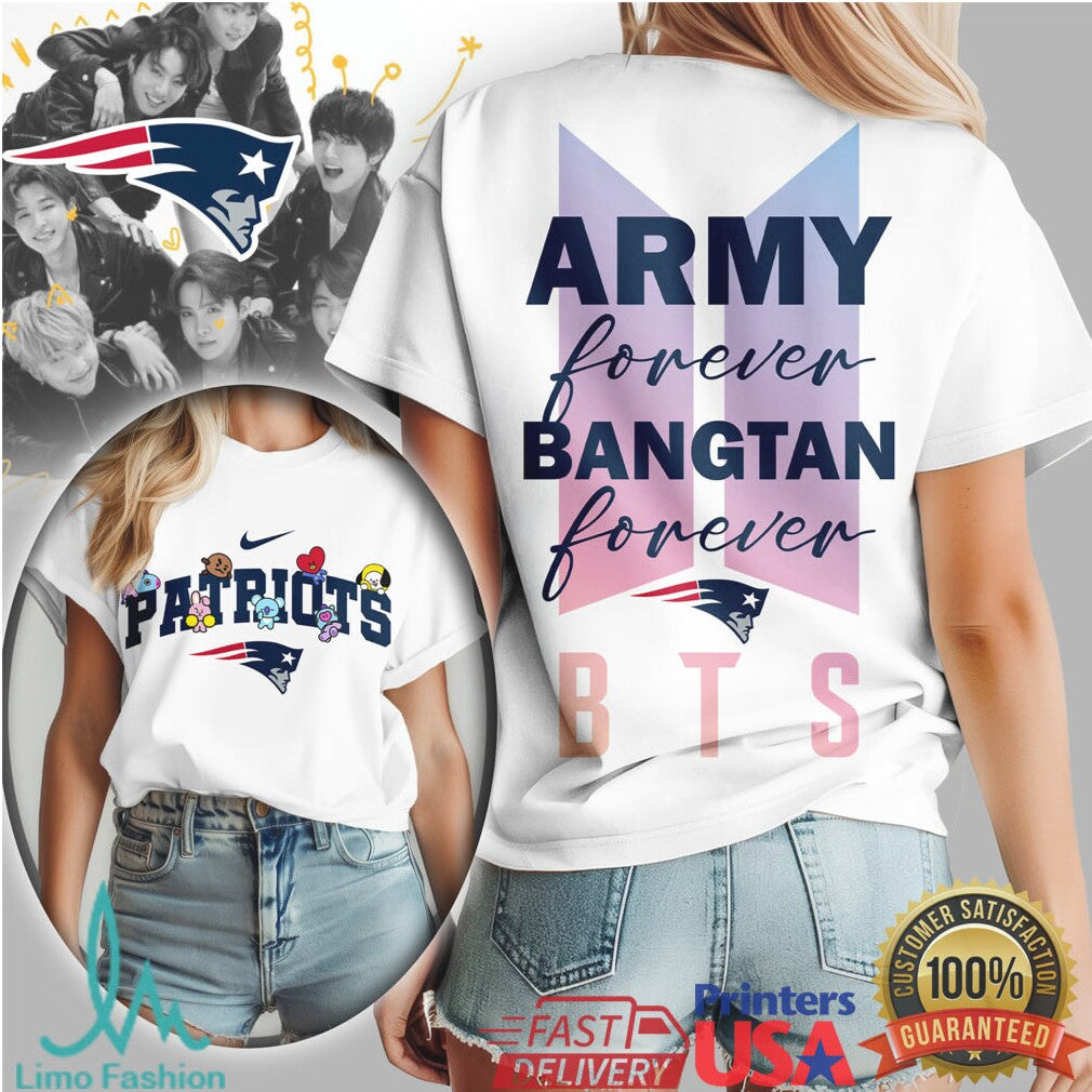 New England Patriots BTS Army Forever Shirt Bangtan BT21 Characters Tee - Limotees LLC