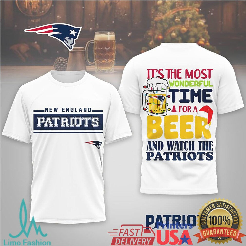 New England Patriots Christmas Beer & Game Day T Shirt - Limotees LLC