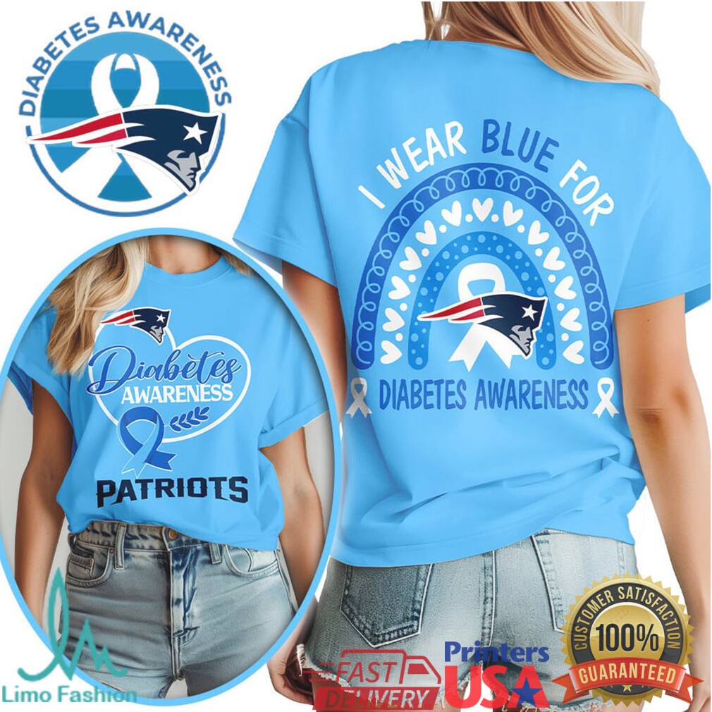 New England Patriots Diabetes Awareness T Shirt Blue Ribbon Football Fan T Shirt