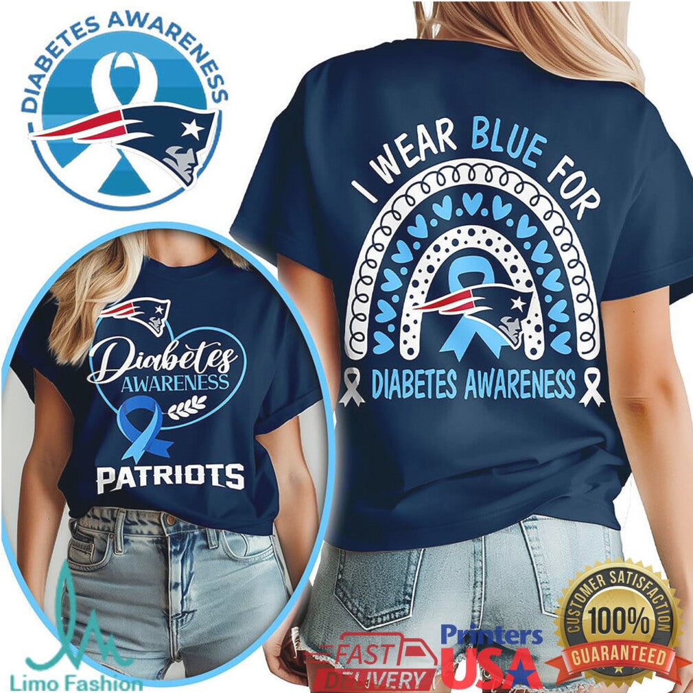 New England Patriots Diabetes Awareness T Shirt Blue Ribbon Football Fan T Shirt