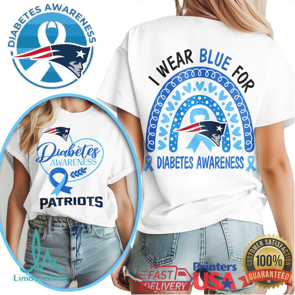 New England Patriots Diabetes Awareness T Shirt Blue Ribbon Football Fan T Shirt