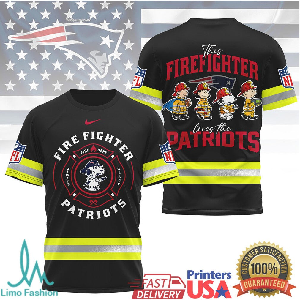 New England Patriots Firefighter Snoopy Crew NFL Graphic T Shirt - Limotees LLC