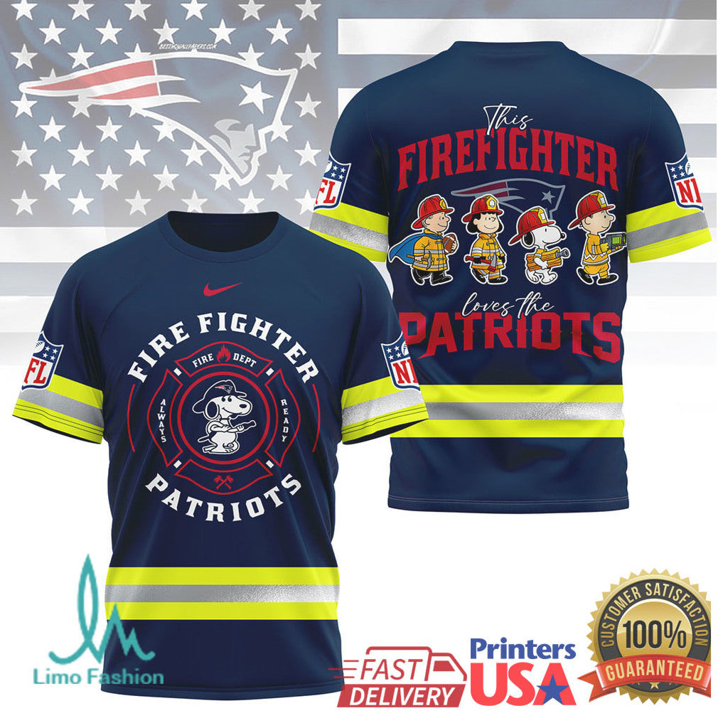 New England Patriots Firefighter Snoopy Crew NFL Graphic T Shirt - Limotees LLC