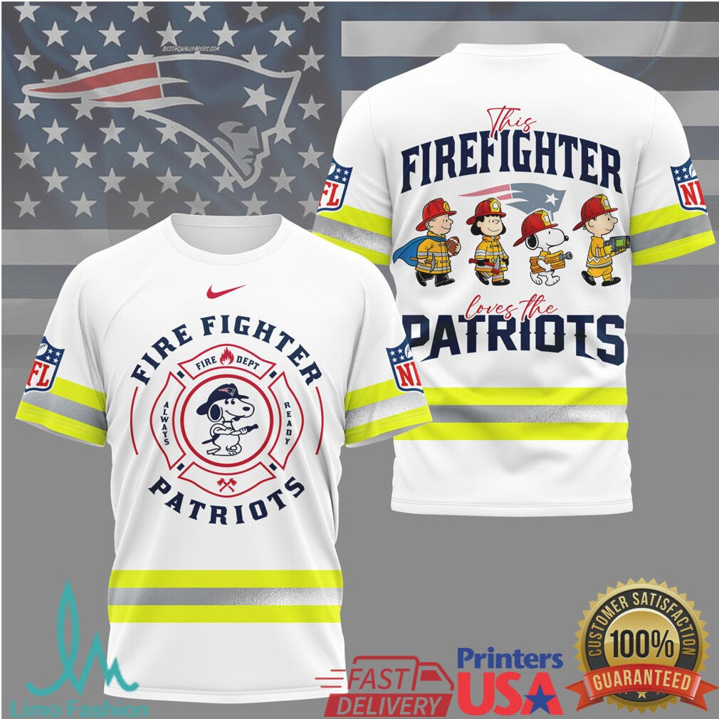 New England Patriots Firefighter Snoopy Crew NFL Graphic T Shirt - Limotees LLC