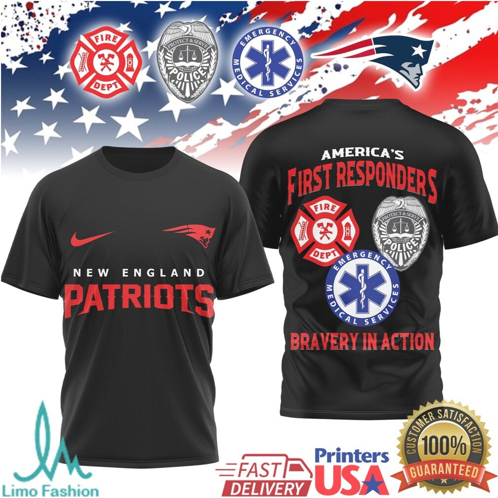 New England Patriots First Responders Tribute T Shirt Patriots Bravery In Action T Shirt - Limotees LLC