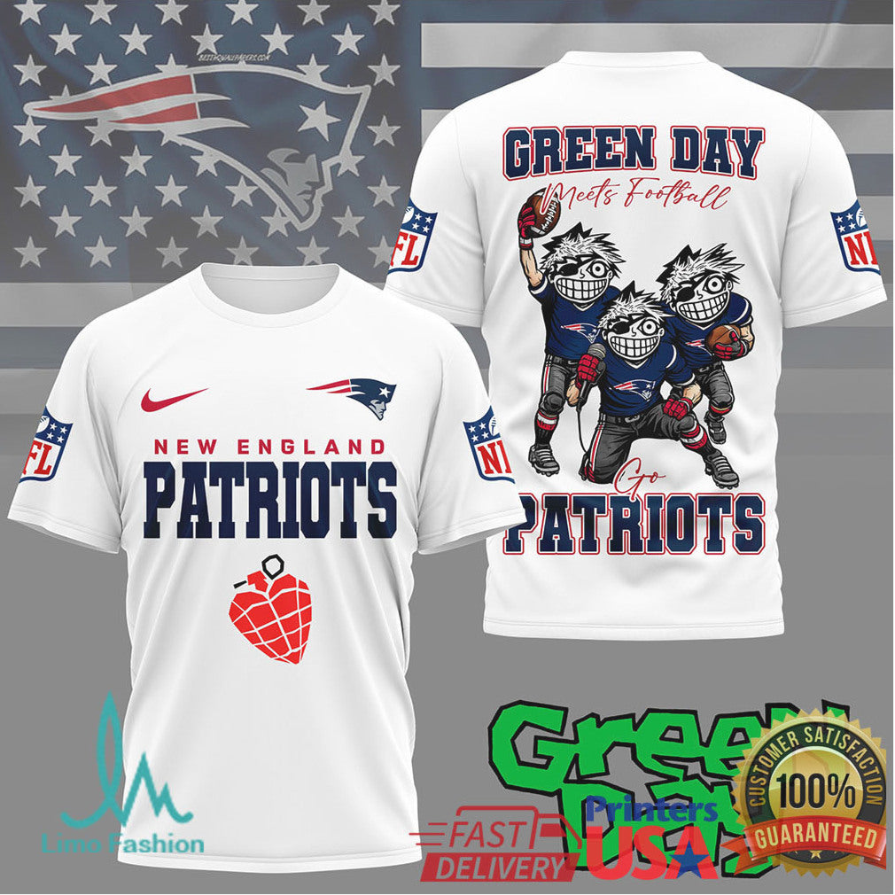 New England Patriots Green Day Meets Football Vintage Rock Tee - Limotees LLC