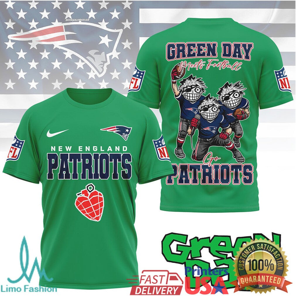 New England Patriots Green Day Meets Football Vintage Rock Tee - Limotees LLC