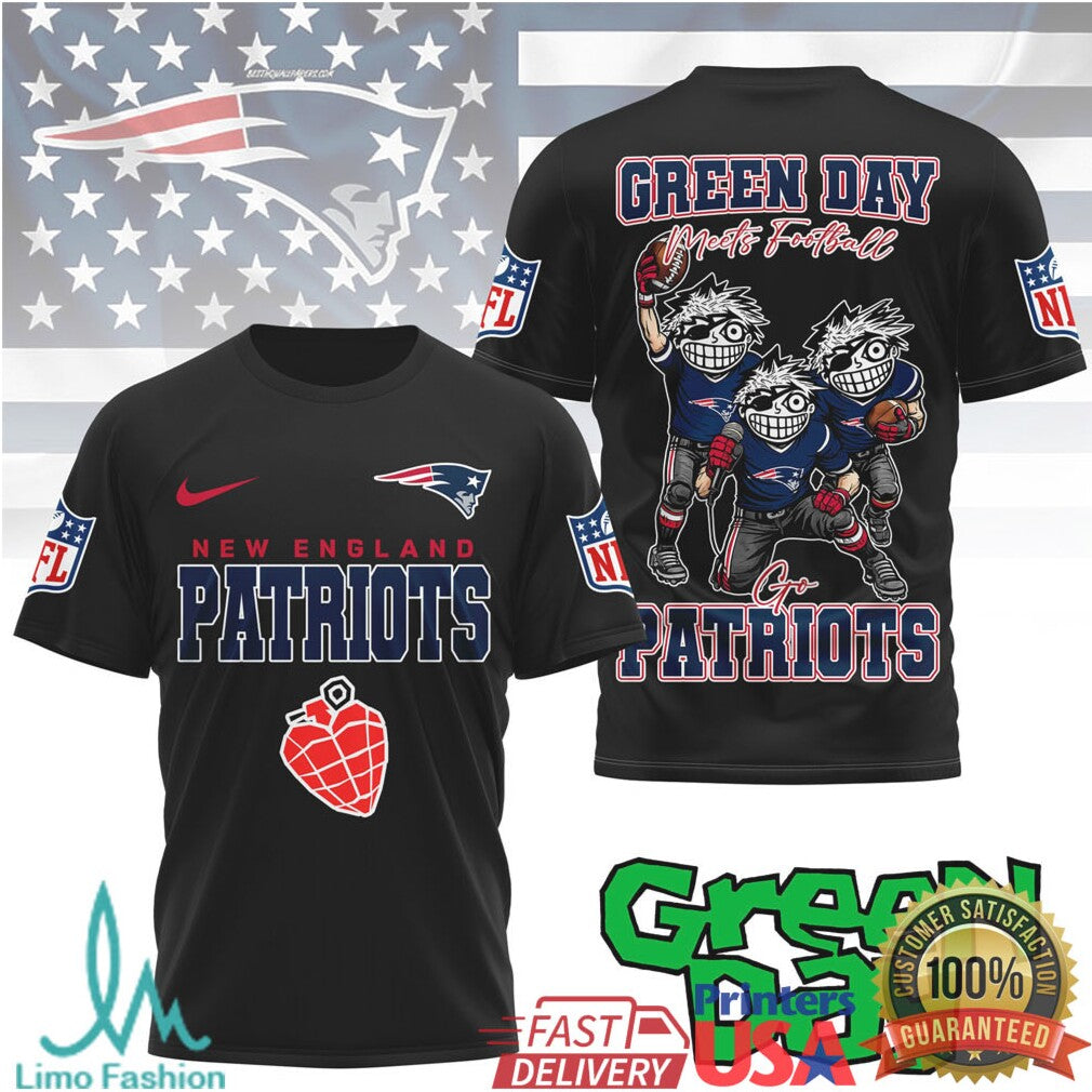 New England Patriots Green Day Meets Football Vintage Rock Tee - Limotees LLC