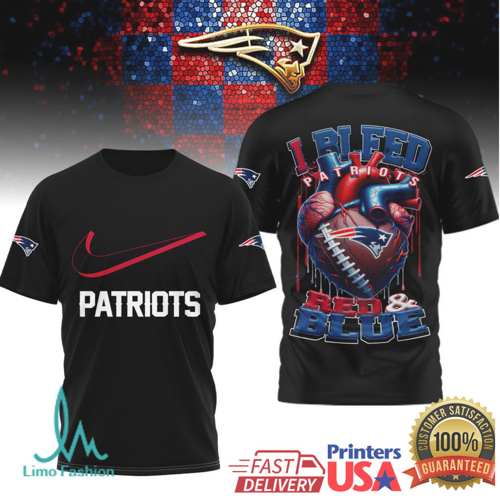 New England Patriots “I Bleed Red & Blue” Heart Fan T Shirt - Limotees LLC