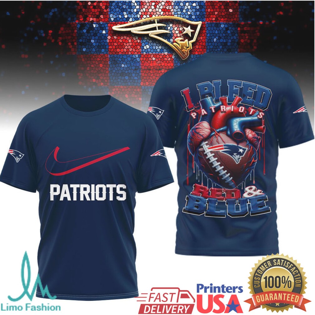 New England Patriots “I Bleed Red & Blue” Heart Fan T Shirt - Limotees LLC