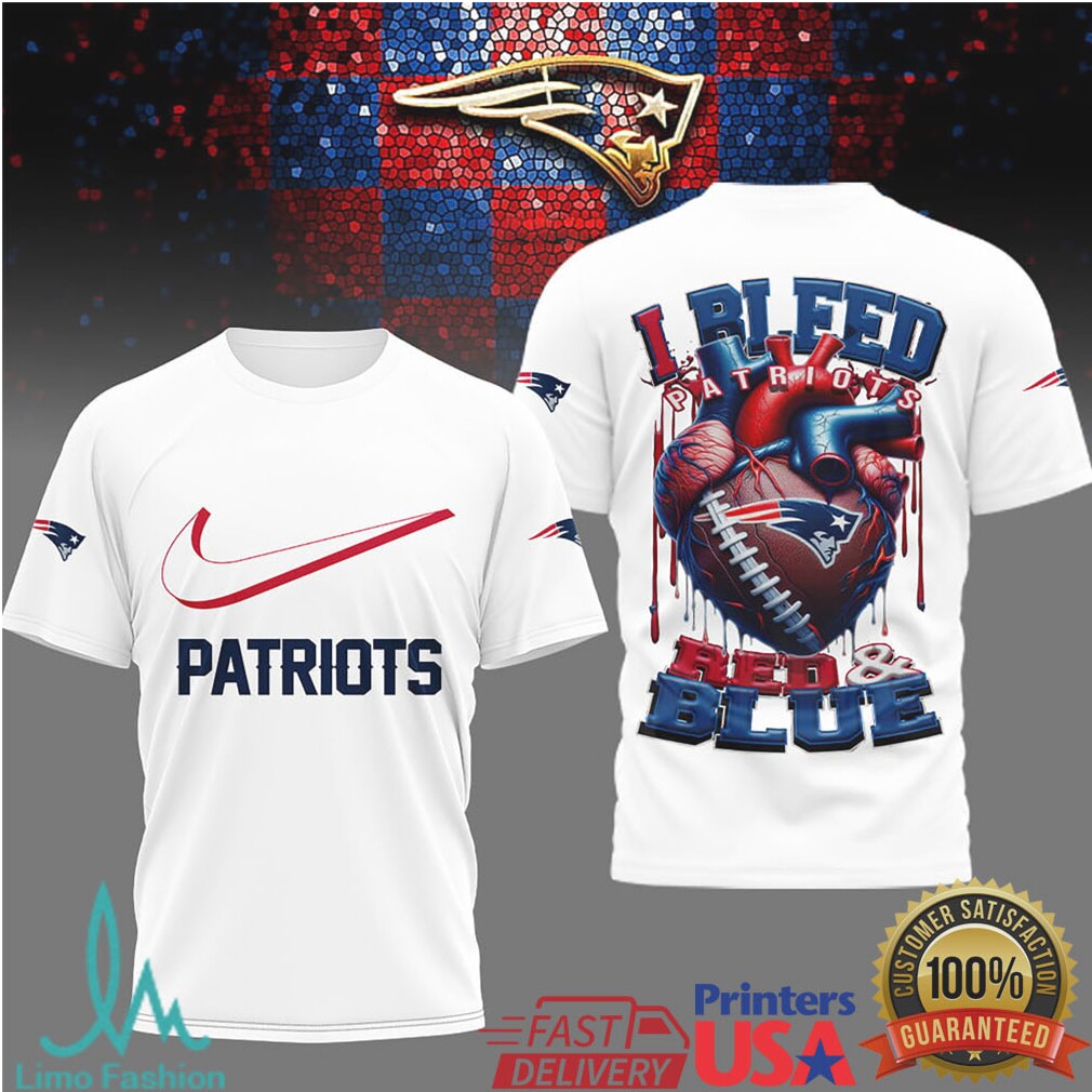 New England Patriots “I Bleed Red & Blue” Heart Fan T Shirt - Limotees LLC